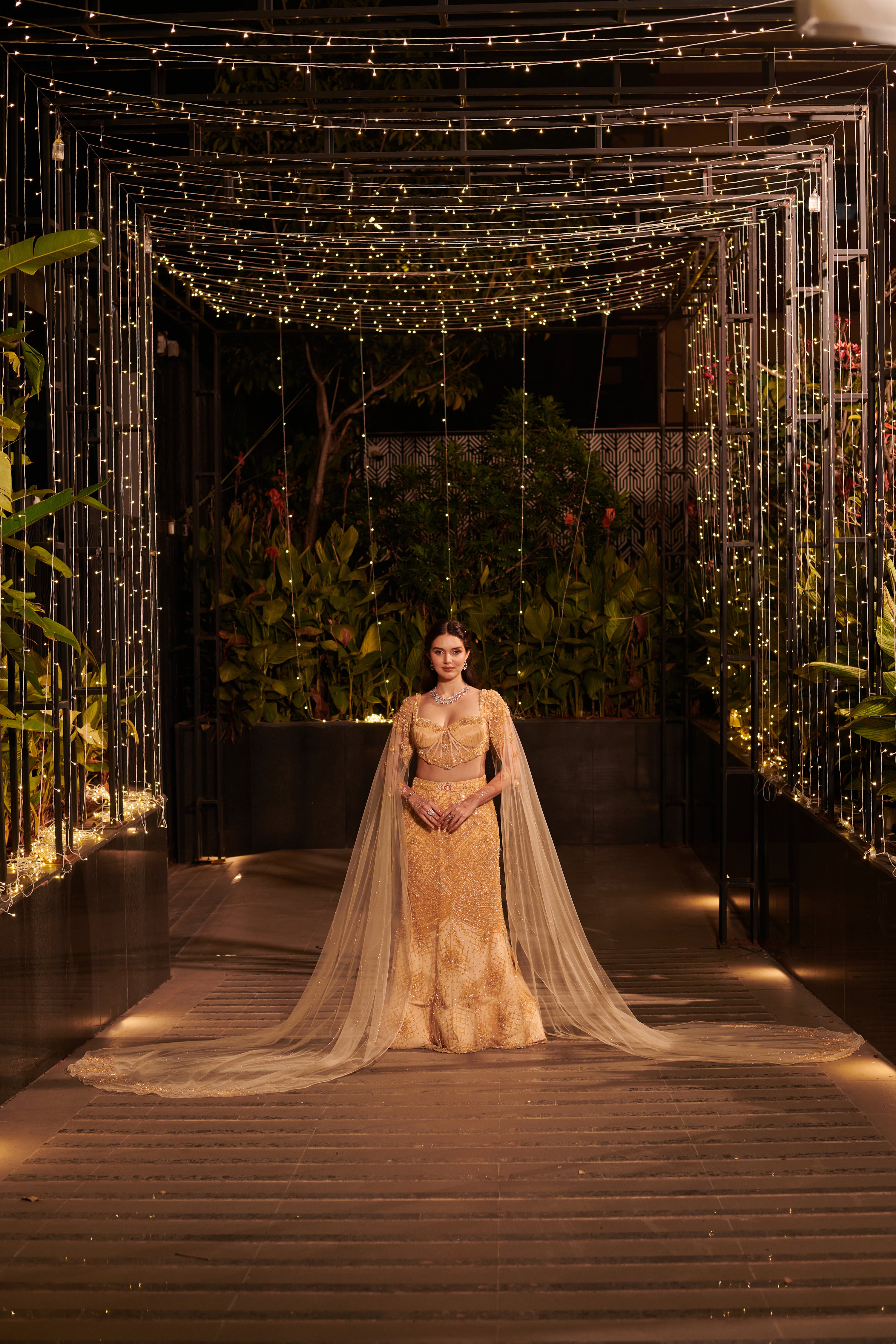 Champagne Shower Lehenga Set. 3 (Lehenga + Blouse + Cape)