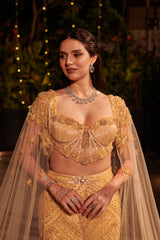 Champagne Shower Lehenga Set. 3 (Lehenga + Blouse + Cape)