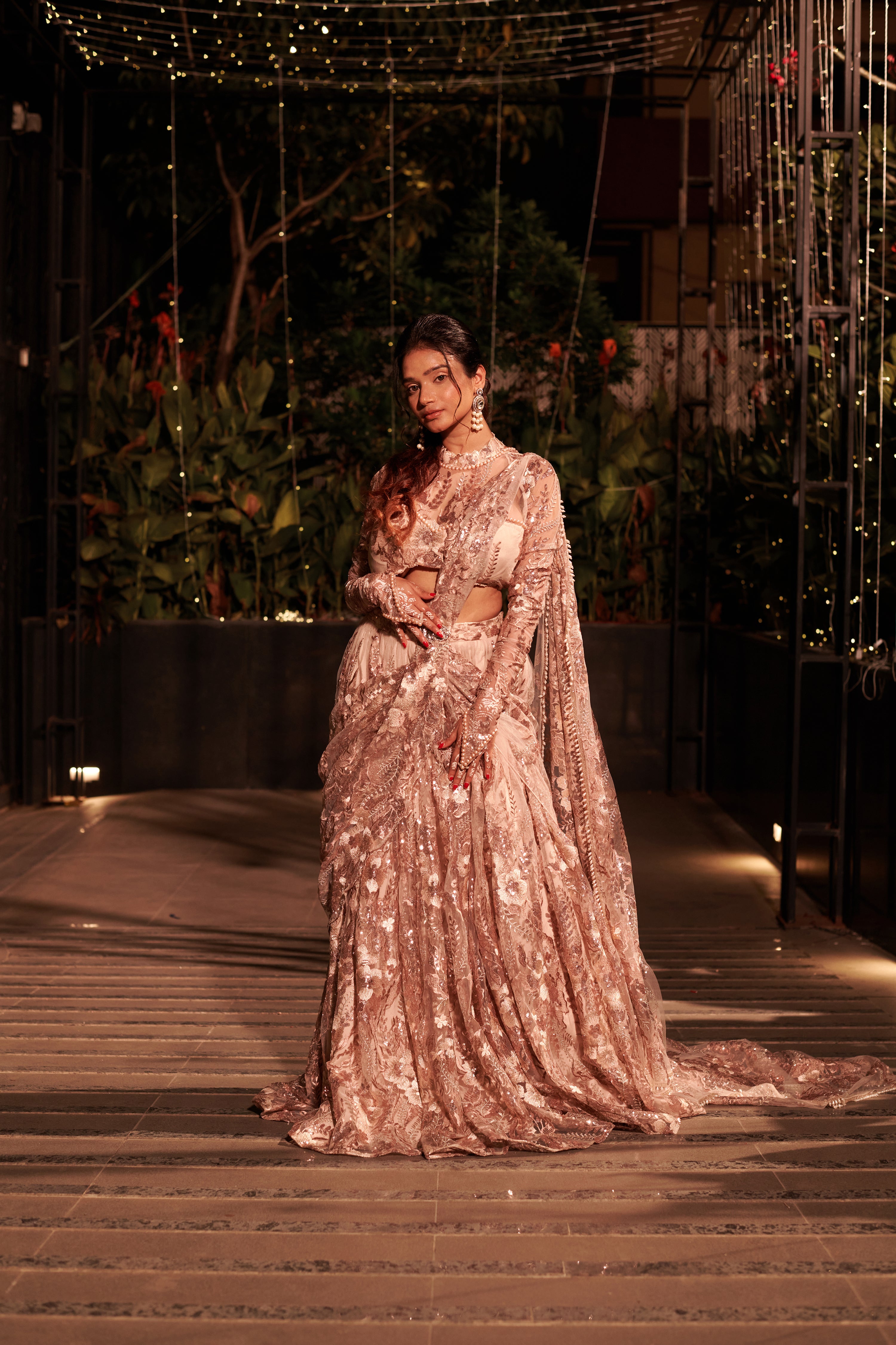 Bronze Affair Lehenga Set. 2 (Lehenga with attached drape dupatta + Blouse)