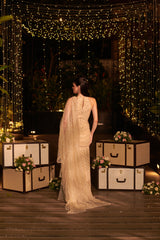 Ivory Infinity Gown. 1 (Gown with attached drape trail)
