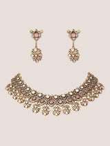 Dramatic and classy two tone kundan polki stone necklace set with matching earrings