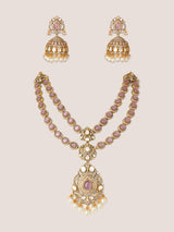 Bold and dramatic long polki necklace set with matching earrings