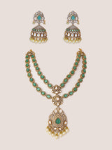 Bold and dramatic long polki necklace set with matching earrings