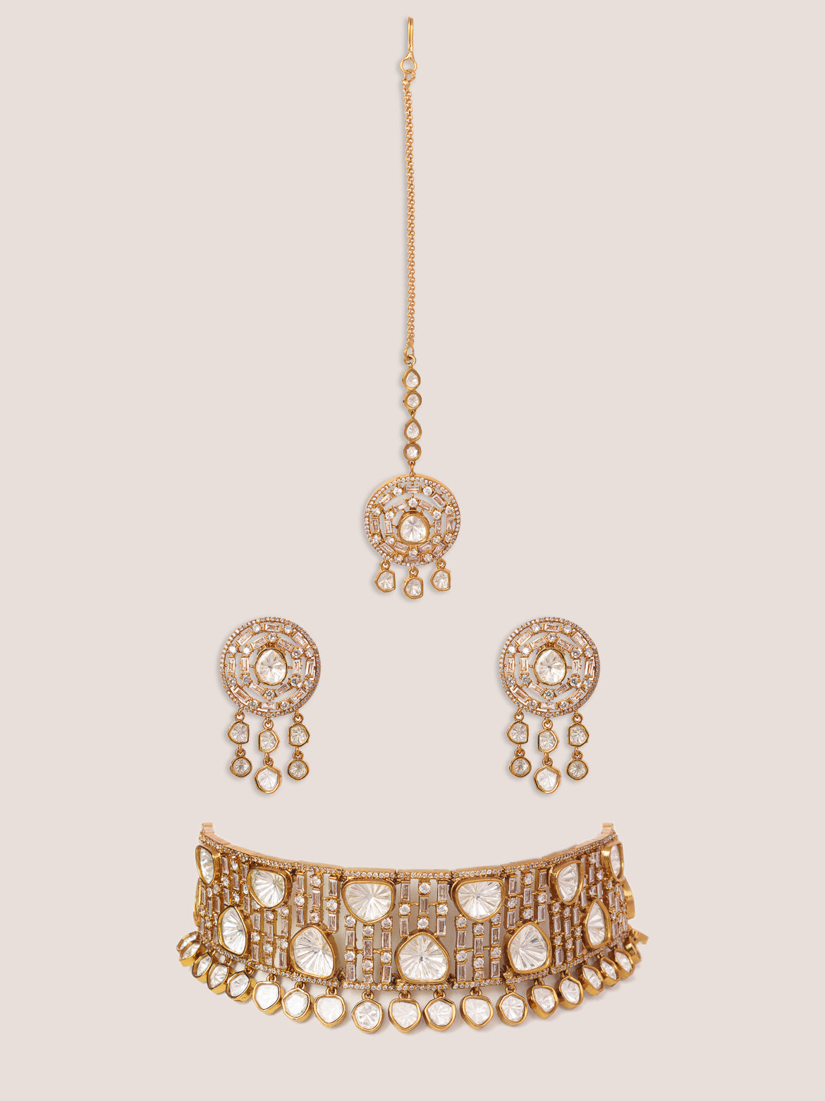 Dramatic and classy two tone polki choker with matching earrings