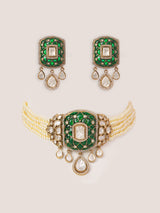 Dramatic and classy two tone polki choker with matching earrings