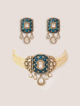 Dramatic and classy two tone polki choker with matching earrings