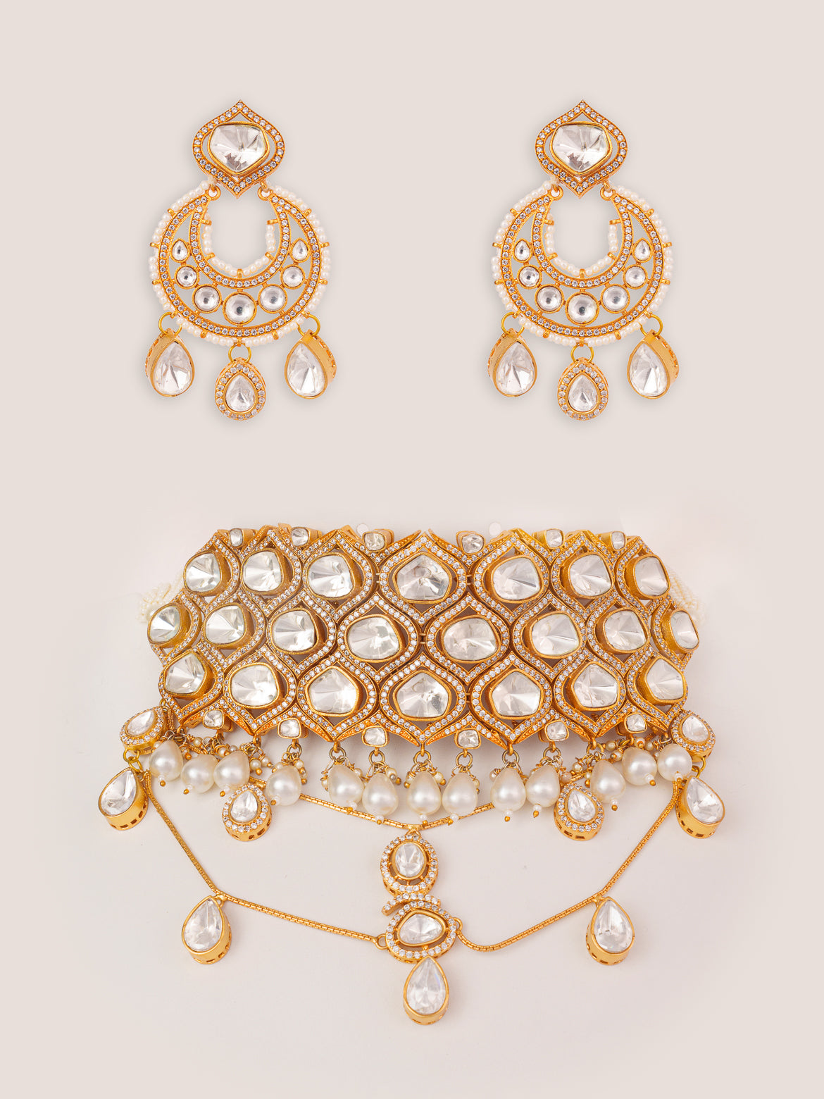 Extraordinary fusion of moissanite and polki choker set with earrings