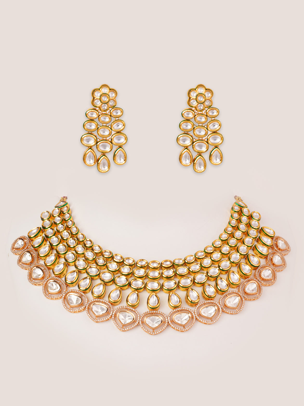 Extraordinary fusion of kundan and polki necklace set with earrings