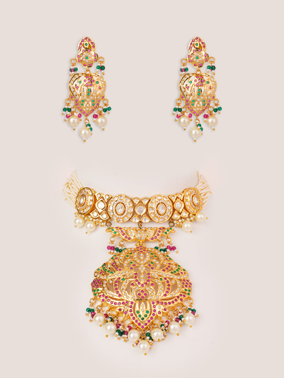 Extraordinary fusion of kundan and jadau choker with earrings