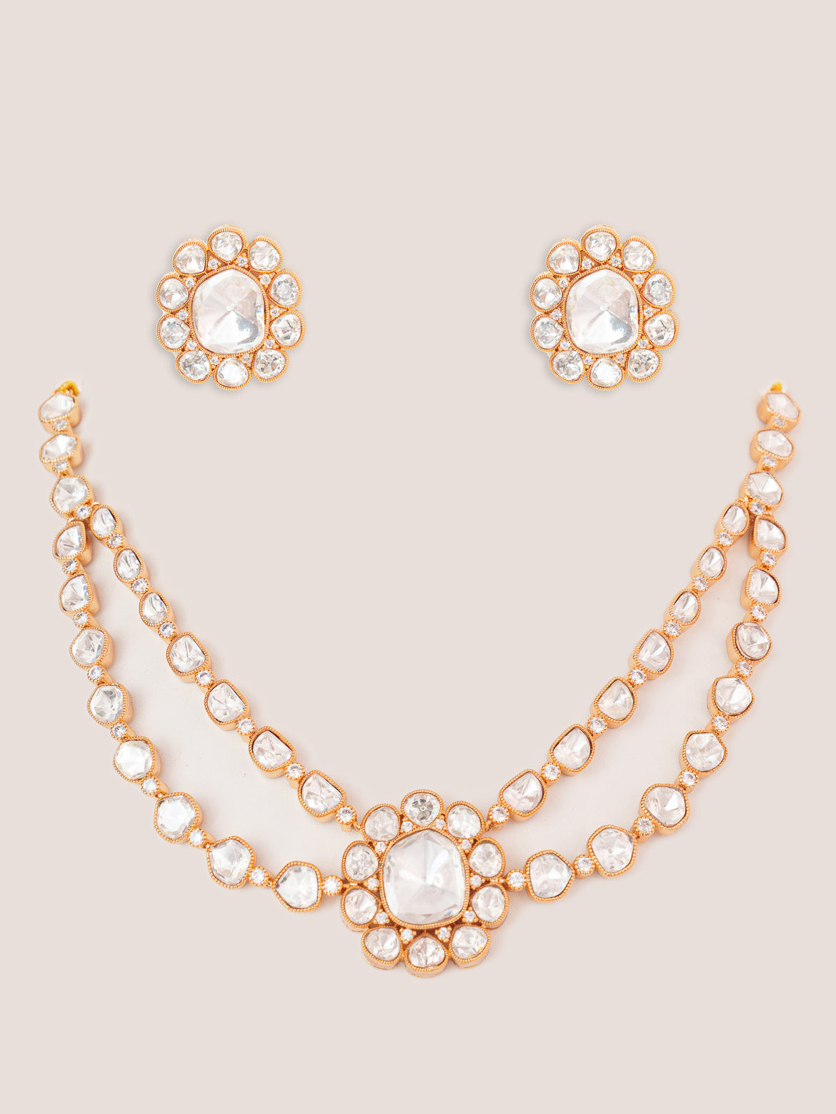 Elegant and stylish gold finish kundan polki necklace set