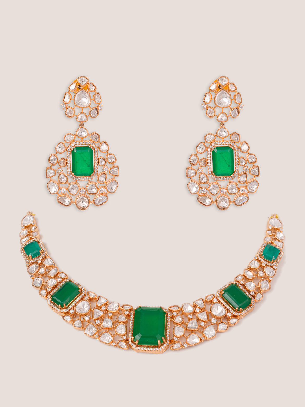Elegant and stylish gold finish kundan polki necklace set