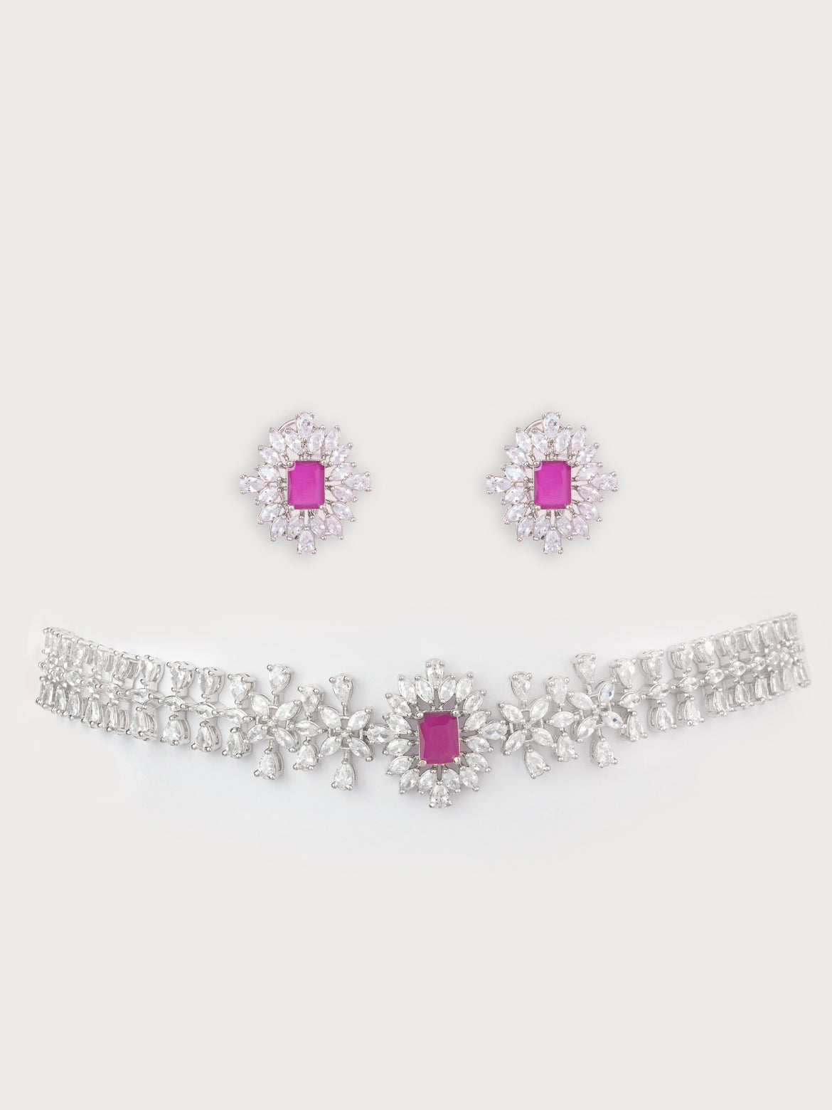 Elegant diamond choker with peach stone and earrings