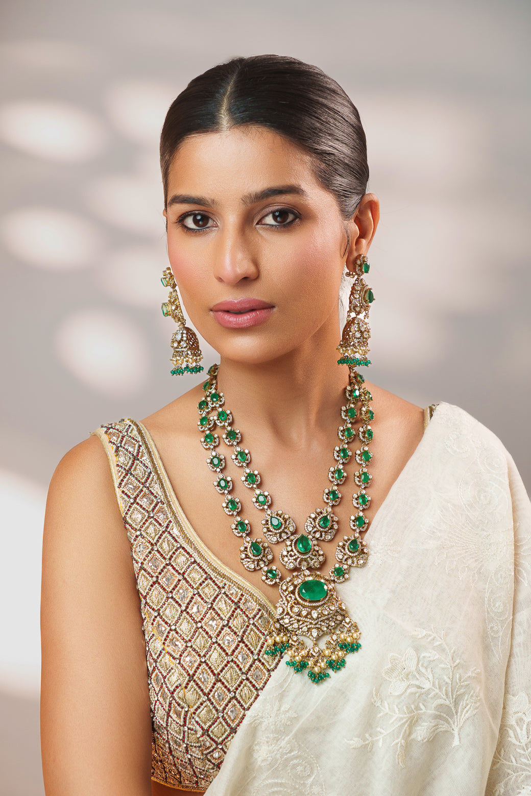 Bold and dramatic long polki necklace set with matching earrings