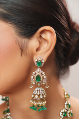 Bold and dramatic long polki necklace set with matching earrings