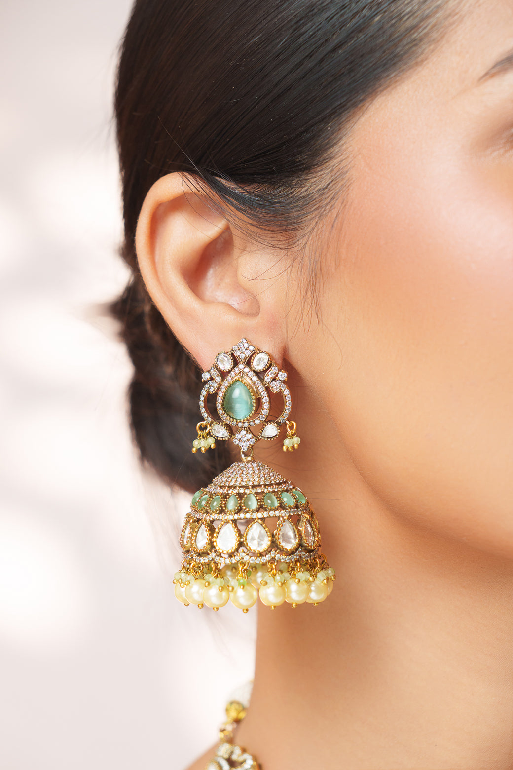 Bold and dramatic long polki necklace set with matching earrings