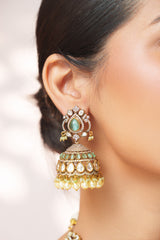 Bold and dramatic long polki necklace set with matching earrings