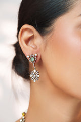 Dramatic and classy two tone kundan polki stone necklace set with matching earrings