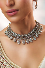 Dramatic and classy two tone kundan polki stone necklace set with matching earrings