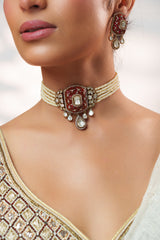 Dramatic and classy two tone polki choker with matching earrings
