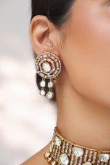 Dramatic and classy two tone polki choker with matching earrings