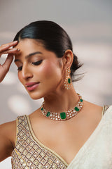 Elegant and stylish gold finish kundan polki necklace set