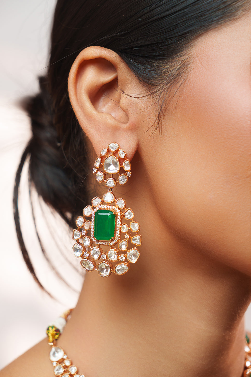 Elegant and stylish gold finish kundan polki necklace set