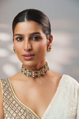 Dramatic and classy two tone kundan choker with matching earrings