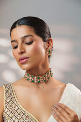Dramatic and classy two tone kundan choker with matching earrings