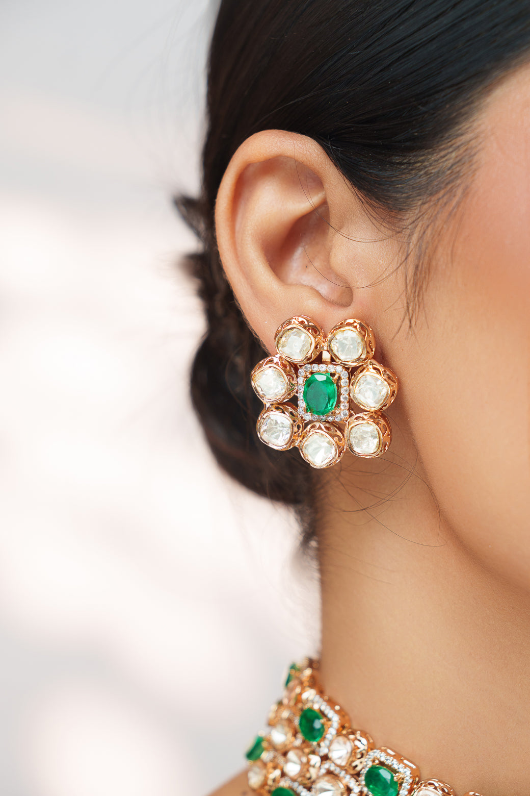 Dramatic and classy two tone kundan choker with matching earrings