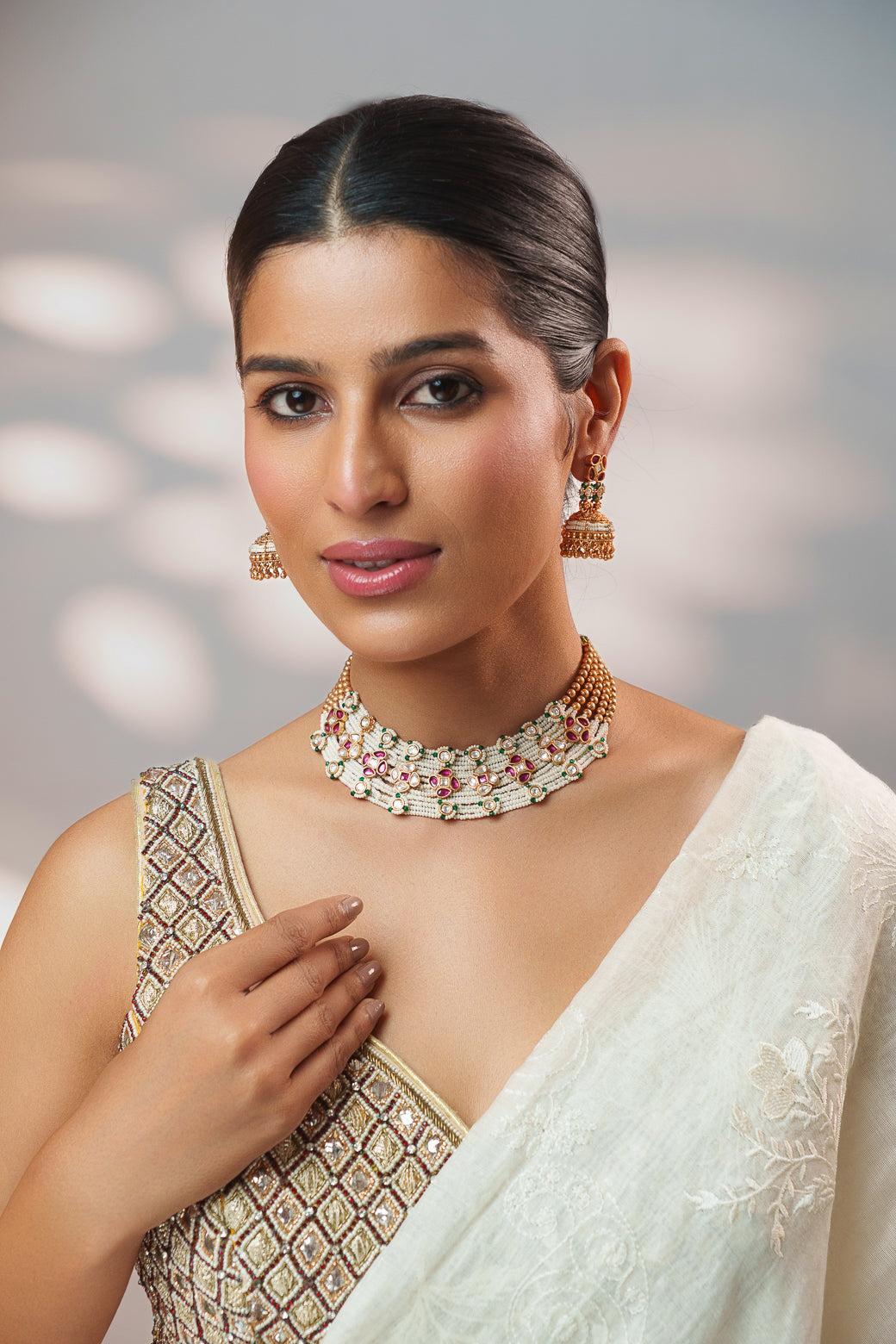 Classic and stylish kundan necklace set with matching earrings