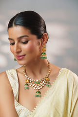 Bold and dramatic moissanite necklace set with matching jhumkas