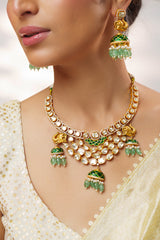 Bold and dramatic moissanite necklace set with matching jhumkas