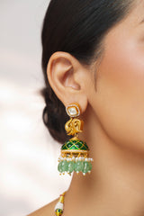 Bold and dramatic moissanite necklace set with matching jhumkas