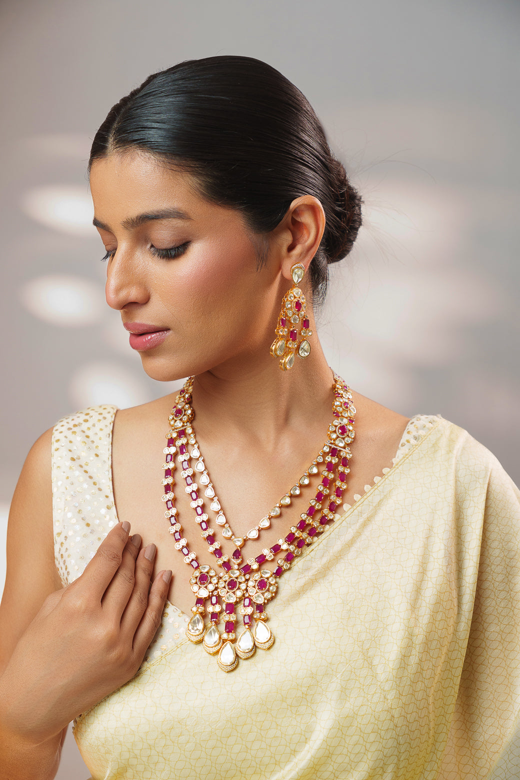 Bold and dramatic moissanite long necklace set with matching earrings