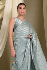 Classy Pleated Gown Saree - Powder Blue
