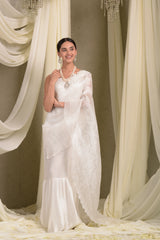 Pristine Pleated Gown Saree - Ivory