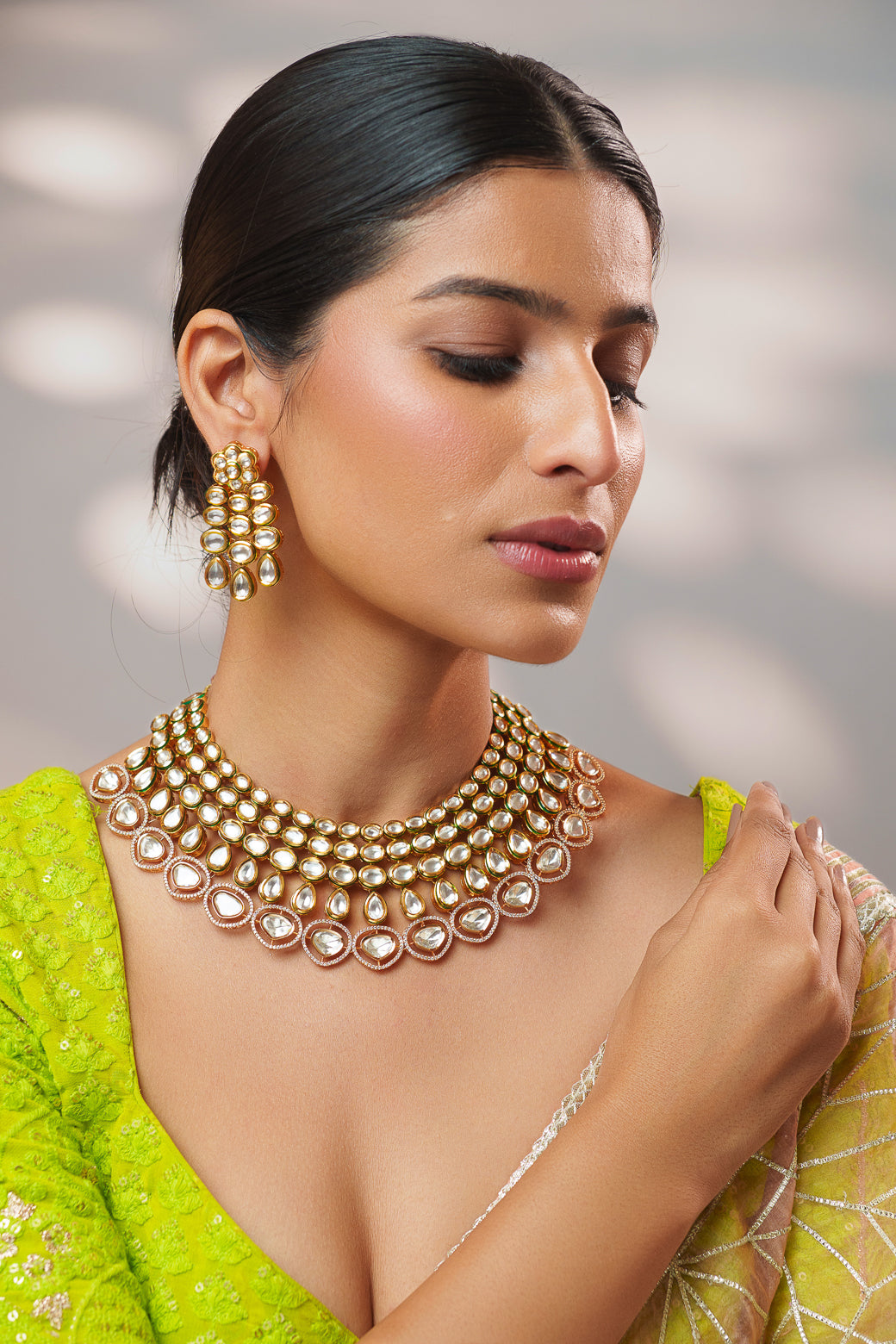 Extraordinary fusion of kundan and polki necklace set with earrings