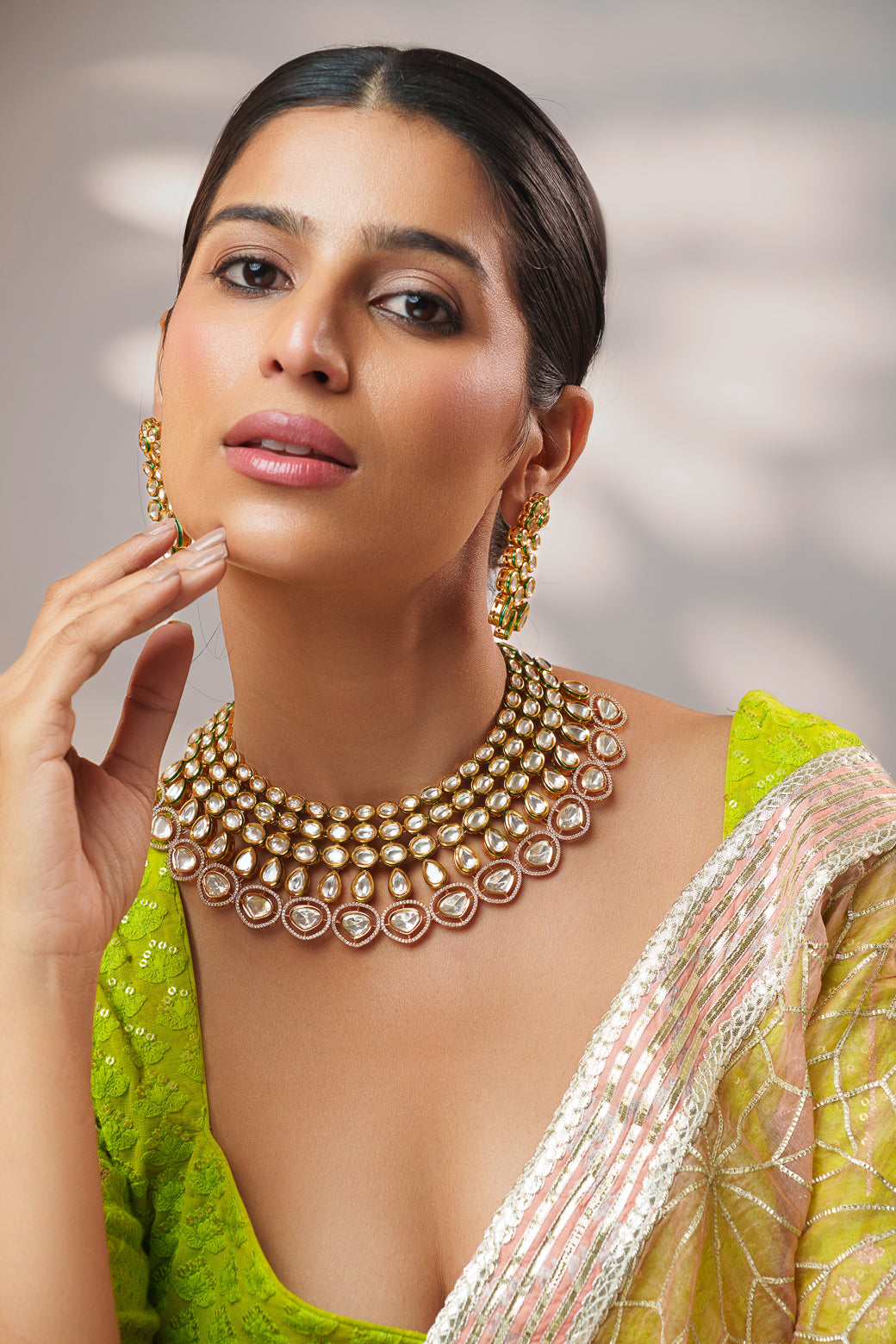 Extraordinary fusion of kundan and polki necklace set with earrings