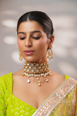 Extraordinary fusion of moissanite and polki choker set with earrings