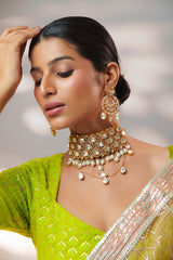 Extraordinary fusion of moissanite and polki choker set with earrings