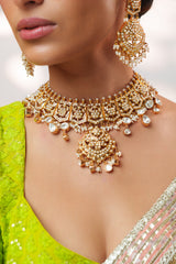 Extraordinary fusion of kundan and polki necklace set with earrings