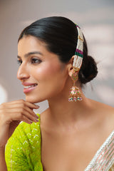 Bold and dramatic pair of jhumkas with earchains.