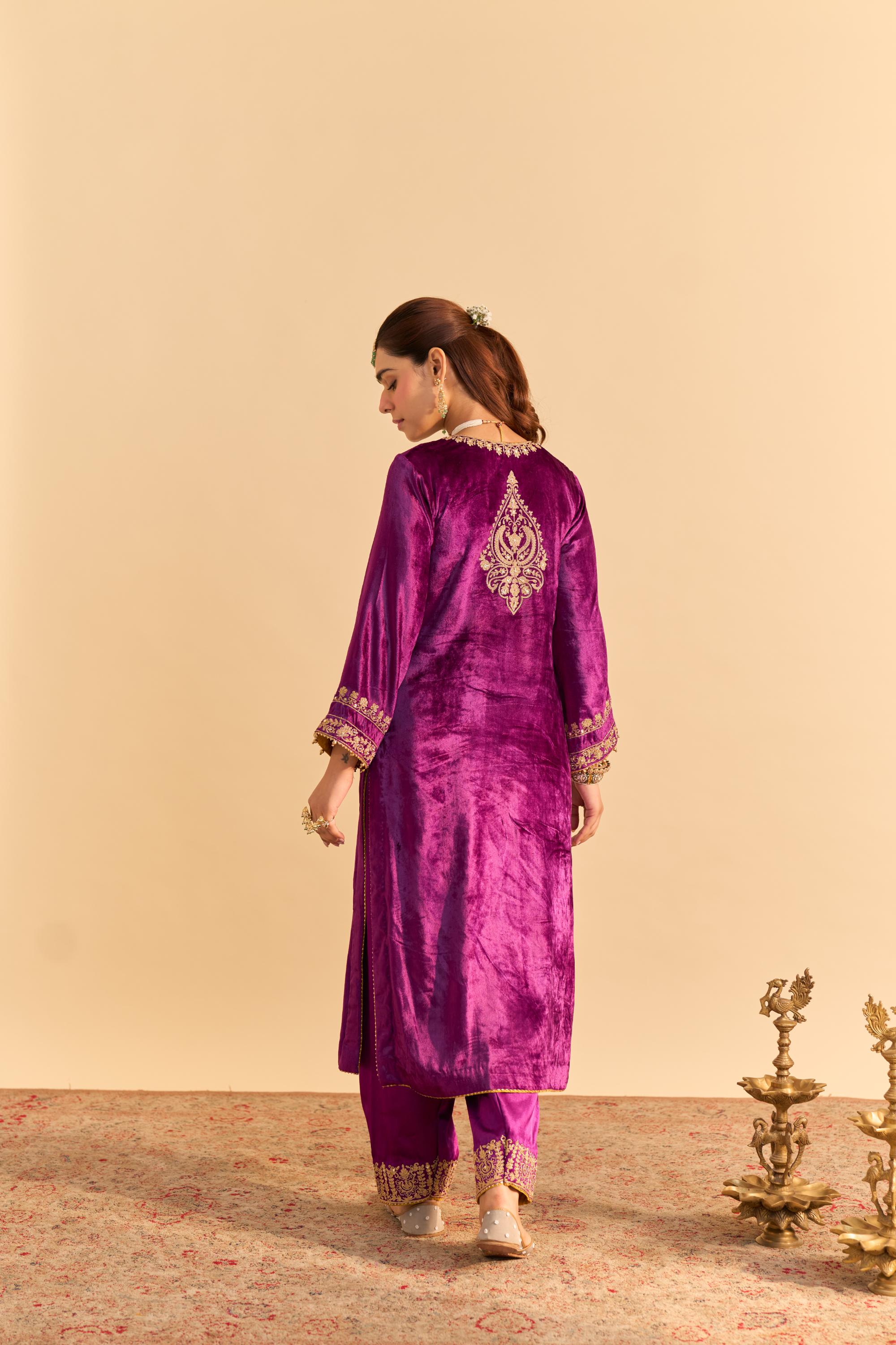 Fareeha - Deep Purple Kurta with Salwar and Dupatta