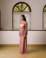 Short kurta top with sequin embroidery, bustier and flare pants