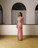 Fully embellished 3D cape, embroidered blouse, draped skirt