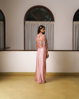 Fully embellished 3D cape, embroidered blouse, draped skirt