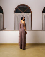 One shoulder 3D embroidered jumpsuit