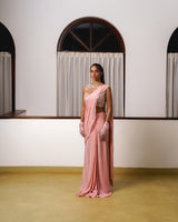 Pre-draped saree and embroidered cut-out blouse