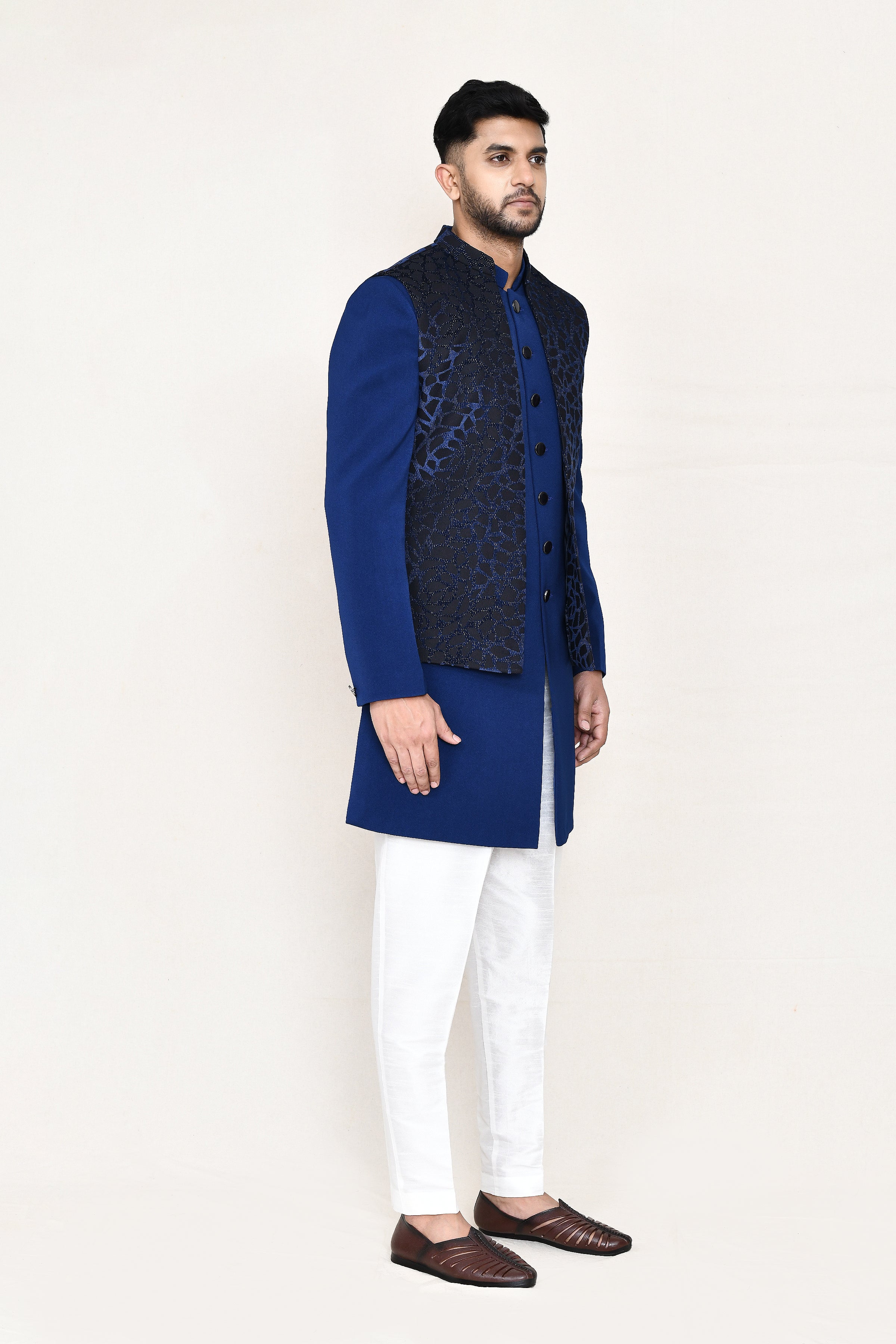open jacket, indowestern with straight fit pant