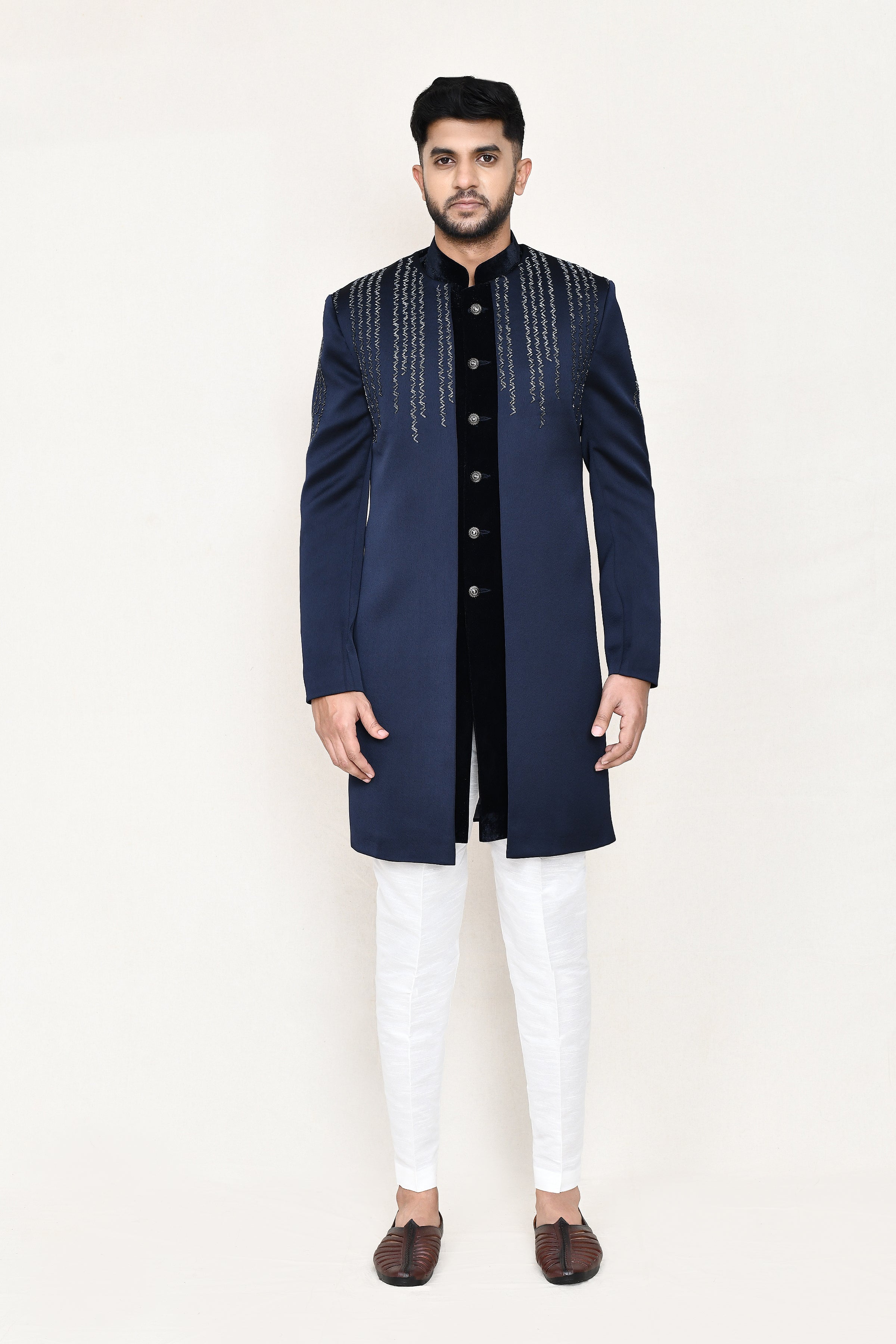 open jacket, indowestern with straight fit pant